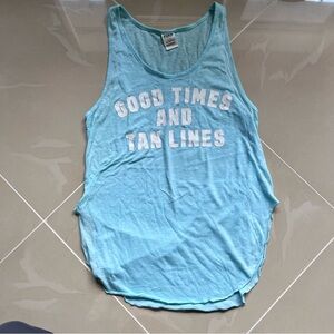 Vintage PINK Good Times and Tan Lines Baby Blue Long Tank / Halter Top  - Size S